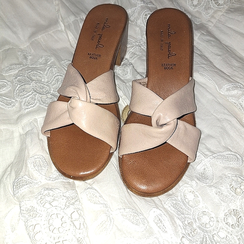 Mila Paoli made in Italy genuine leather slide sandals pale pink size 8